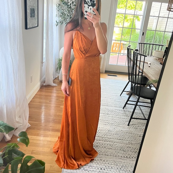 NWT Rust Orange Satin Maxi Dress - Picture 1 of 7